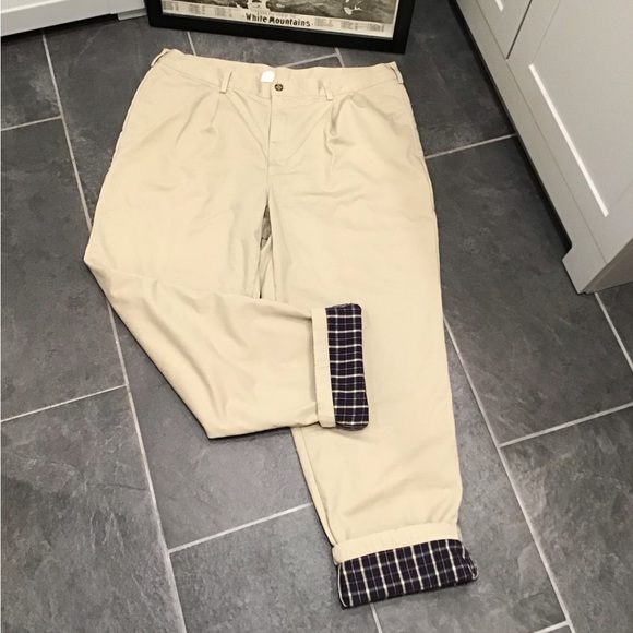 Vintage LL Bean Mens Flannel Lined Pants Size 42x34 Pleated Khakis Straight Leg - Picture 3 of 16